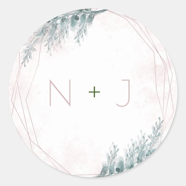Adesivo Redondo Noiva Rosa Água Geométrica Botânica Casamento (Frente)