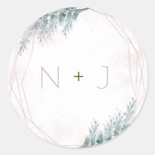 Adesivo Redondo Noiva Rosa Água Geométrica Botânica Casamento