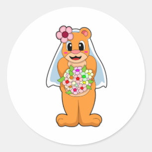 Adesivo Redondo Noiva Urso com Flores