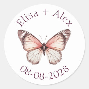 Adesivo Redondo Noivado de Casamento de Borboletas Elegante PERSON