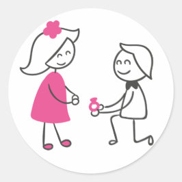 Adesivo Redondo Noivado De Casamento De Cartoon Noiva E Noiva