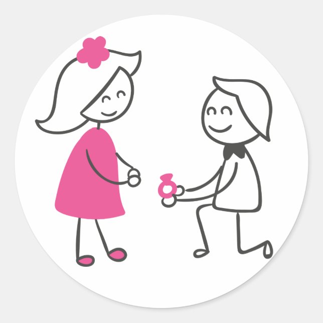 Adesivo Redondo Noivado De Casamento De Cartoon Noiva E Noiva (Frente)