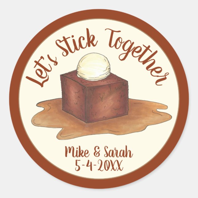 Adesivo Redondo Noivado Festa de casamento Sticky Toffee Pudim (Frente)