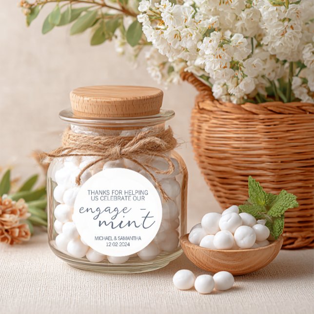 Adesivo Redondo Noivado Mint Obrigado (Personalized Engagement Party Favor Label)