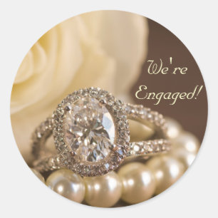 Adesivo Redondo Noivado oval do casamento do rosa branco do anel