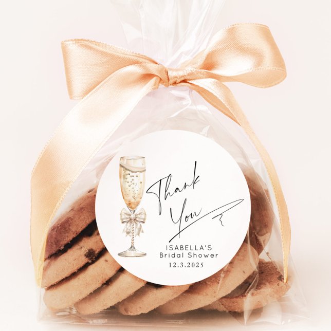 Adesivo Redondo Noivas de Pérolas e Prosecco Obrigada (Criador carregado)