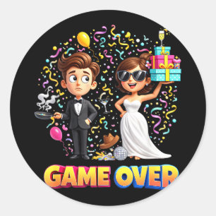 Adesivo Redondo noivo de game-over noiva casamento solteirão