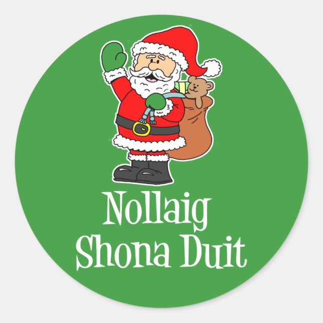 Adesivo Redondo Nollaig Shona Duit Papais noeis de Natal irlandese (Frente)
