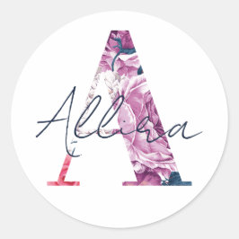Adesivo Redondo Nome Allira Custom Sticker Girls Label Floral A