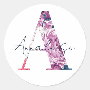 Adesivo Redondo Nome Annaleise Custom Sticker Girls Label Floral A