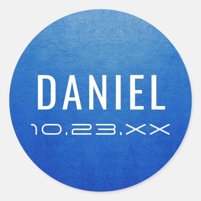 Adesivo Redondo Nome Azul Moderno Data Mitzvah Aniversário Favor (Frente)