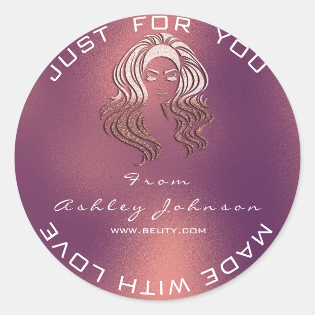 Adesivo Redondo Nome Beauon Salon Glitter Copper Rosa Obrigado Lux (Frente)