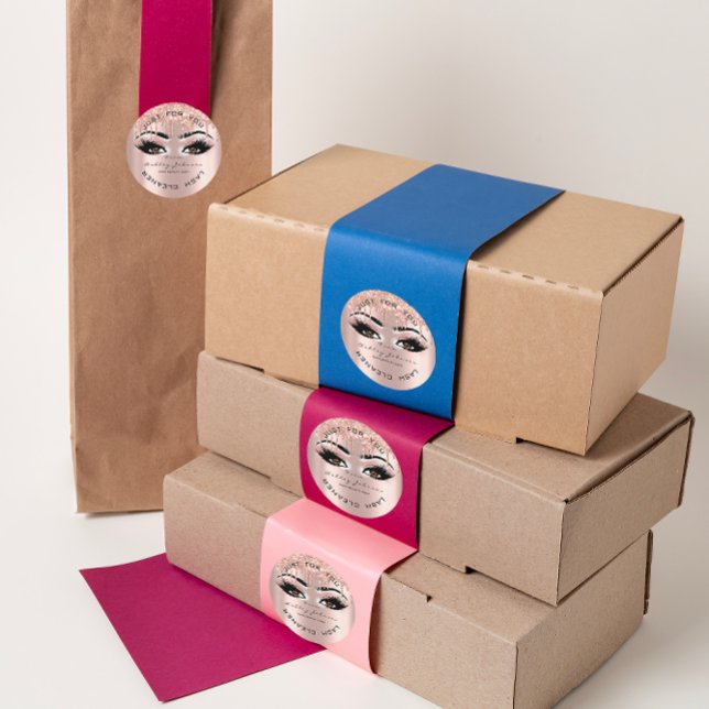 Adesivo Redondo Nome Beauty Lashes Drives Lashes Dourados Rosa Lim (Name Beauty Lashes Drips Pink Gold Lashes Cleaner Classic Round Sticker)