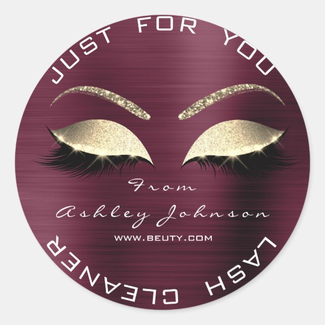 Adesivo Redondo Nome Beauty Salon Glitter Burgundy Lash Cleaner (Frente)