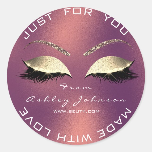 Adesivo Redondo Nome Beauty Salon Glitter Copper Rosa Obrigado (Frente)