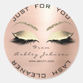 Adesivo Redondo Nome Beauty Salon Glitter Rosa Dourado Lash Cleane