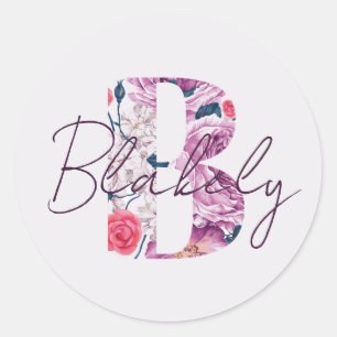 Adesivo Redondo Nome Blakely do Bebê Script Flor Vintage Floral B