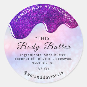 Adesivo Redondo Nome Body Butter Drivers Holographic Rosa Glitter