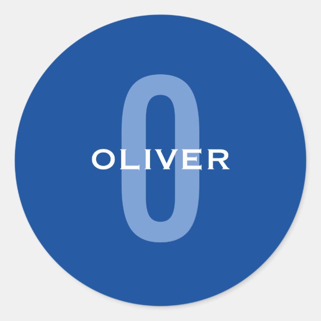 Adesivo Redondo Nome Branco Azul do Monograma Personalizado (Frente)