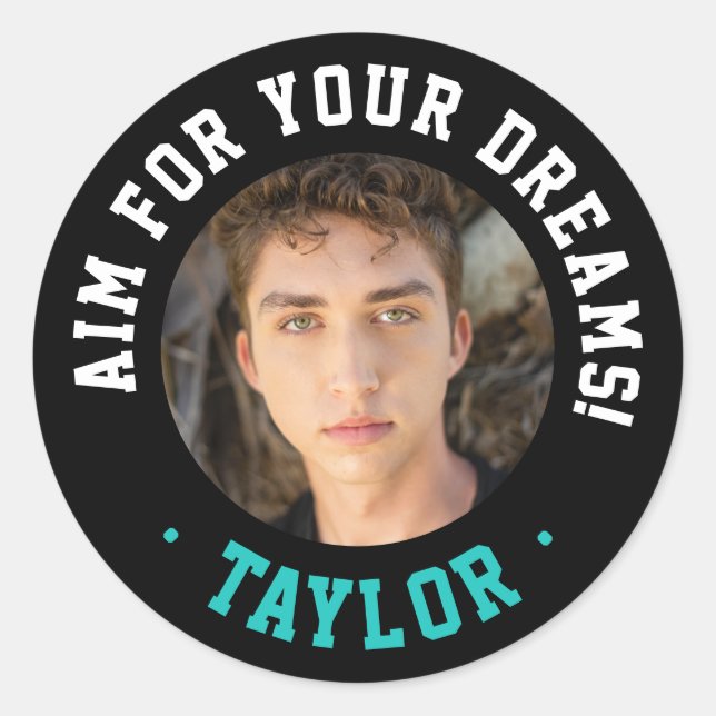 Adesivo Redondo Nome Branco Inspiracional Trendacional E Foto (Frente)