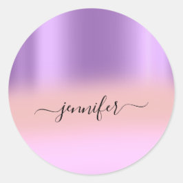 Adesivo Redondo Nome Bridal OMBRE Minimalismo Rosa Rosa Púrpura