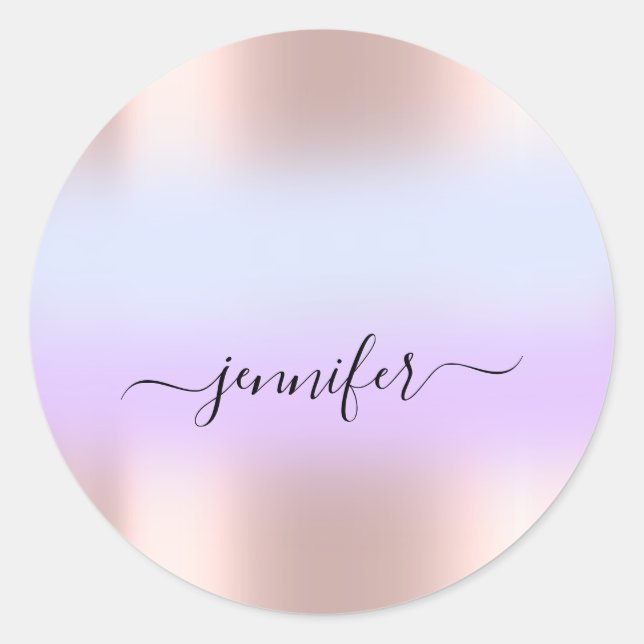 Adesivo Redondo Nome Bridal OMBRE. Obrigado azul roxo (Frente)