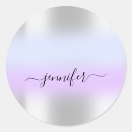 Adesivo Redondo Nome Bridal OMBRE. Obrigado Prata Azul Roxo