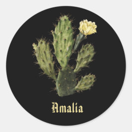 Adesivo Redondo Nome Cactus Flower Vintage Sticker Preto