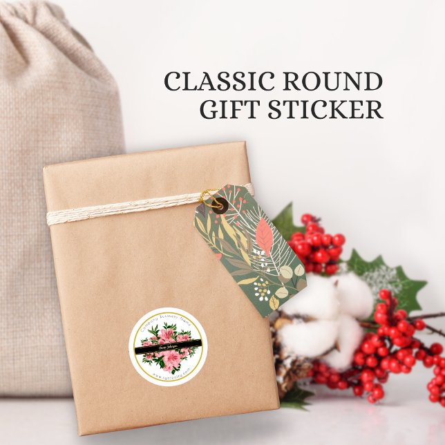 Adesivo Redondo Nome Comercial da Empresa Personalizada Floral Ver (Criador carregado)
