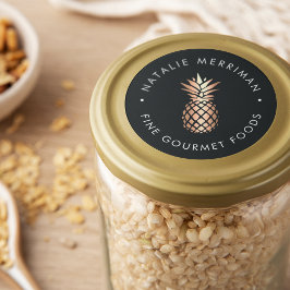 Adesivo Redondo Nome Comercial de Abacaxi de Cobre Elegante