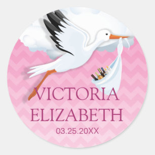 Adesivo Redondo Nome cor-de-rosa do bebê de Ombre Chevron