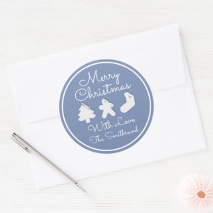 Adesivo Redondo Nome da Árvore de Natal Merry Blue White enquadrad