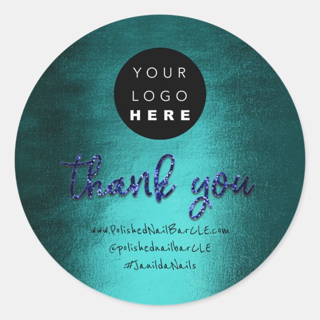 Adesivo Redondo Nome da empresa de logotipo Obrigado Comprando Azu (Frente)