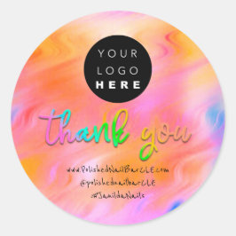 Adesivo Redondo Nome da empresa de logotipo Obrigado Comprando Com