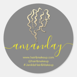 Adesivo Redondo Nome da empresa Logo Beauty Studio Cinza Amarelo