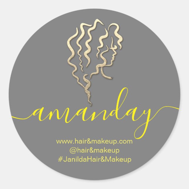 Adesivo Redondo Nome da empresa Logo Beauty Studio Cinza Amarelo (Frente)