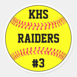 Adesivo Redondo Nome da Equipe Softball, Letras Escolares e Número