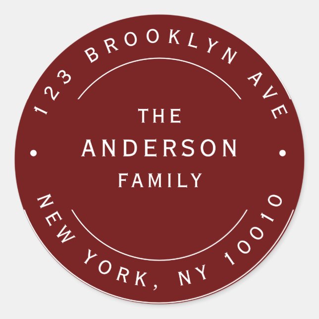 Adesivo Redondo Nome da Família Burgundy Rótulo de Endereço de Ret (Frente)