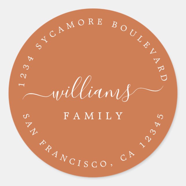 Adesivo Redondo Nome da família Chic Endereço de devolução laranja (Frente)