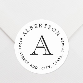 Adesivo Redondo Nome da Família Clássico do Monograma Preto Endere