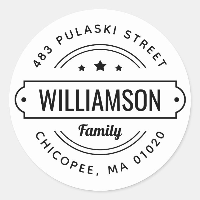 Adesivo Redondo Nome da Família Crachá Redondo Rótulo de Endereço  (Frente)