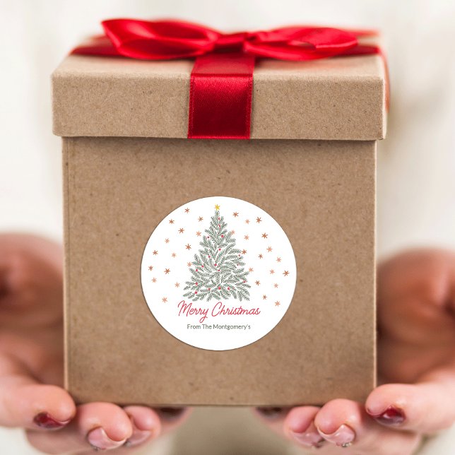 Adesivo Redondo Nome da Família de Árvores de Natal Folk-art Escan (Criador carregado)