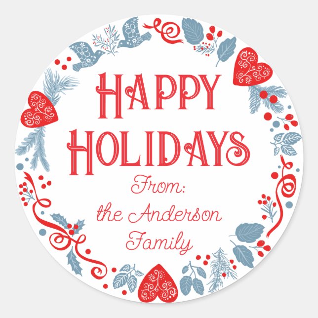 Adesivo Redondo Nome da família de feriados festivos (Frente)