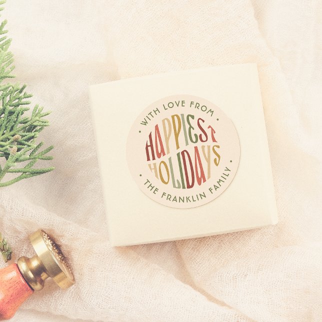 Adesivo Redondo Nome da Família de Feriados Mais Felizes do Retro  (Criador carregado)