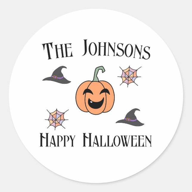 Adesivo Redondo Nome da Família de Festas de Halloween (Frente)