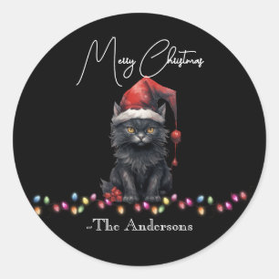 Adesivo Redondo Nome da Família de Gatinhos de Natal Sombrios