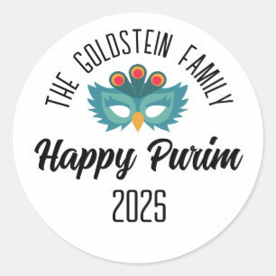 Adesivo Redondo Nome da Família de mascarada de máscara de coruja 