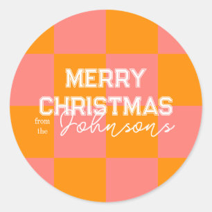 Adesivo Redondo Nome da família de Natal Cor de Cor Rosa - de - La