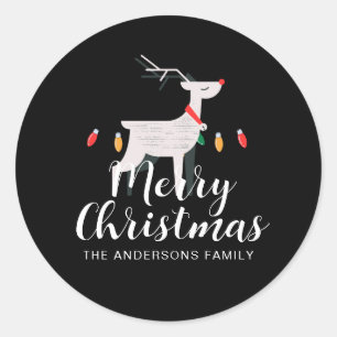 Adesivo Redondo Nome da Família de Natal de Reindeer Minimalista E