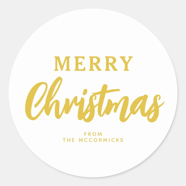 Adesivo Redondo Nome da família de Natal Dourado e Mal-humorístico (Frente)